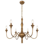 6-Light Farmhouse Chandelier for Dining Room, Antique Gold Rustic Chandelier, Adjustable Vintage Hanging Light Fixture for Bedroom, Kitchen, Living Room, Entryway, Foyer