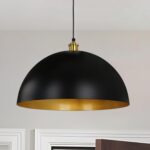 Large Dome Pendant Light Diam 17.7 inch, Vintage Black and Gold Chandelier Modern Kitchen Island Hanging Light Fixture Dome Lighting Fixture for Dining Room Foyer Bedroom Hallway