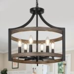 6-Light Farmhouse Chandelier Rustic Semi Flush Mount Ceiling Light, Convertible Hanging Dining Room Light Fixture Over Table, Cage Metal Chandeliers for Entryway Kitchen Foyer Lighting