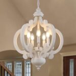 White Farmhouse Chandelier, 5 Lights Distressed Wood French Country Light Fixture