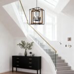 6-Light Modern Farmhouse Chandelier, 18.1'' Rustic Black Faux Wood Finish Lantern Chandelier - Image 3