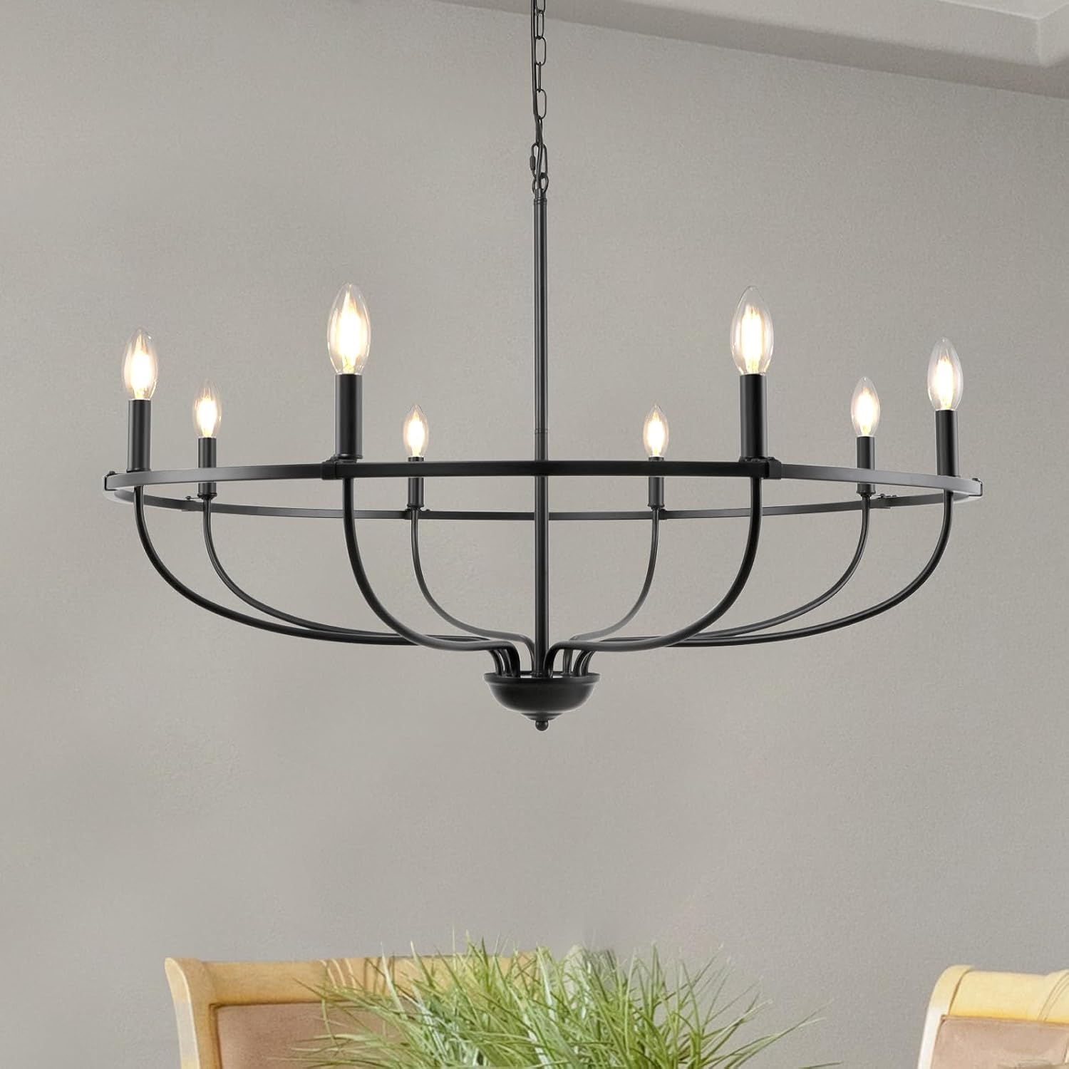 715Gd-McY-L._AC_SL1500_ 8-Light Black Farmhouse Chandelier Round Dining Room Light Fixture, Industrial Vintage Candle Hanging Chandeliers for Living Room Bedroom Entryway Foyer Lighting - 图片 1