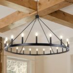 Black Wagon Wheel Chandelier Diam 47 inch, 20-Light Large Farmhouse Chandeliers for Dining Room Living Room Lighting, Rustic Vintage Round Chandelier for Foyer Entryway High Ceiling