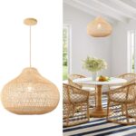 Rattan Boho Pendant Lights, 15.74'' Large Kitchen Island Wicker Chandelier, Hand Woven Farmhouse Pendant Light Fixture, Modern Hanging Chandeliers for Dining Room Foyer Entryway Bedroom Hallway