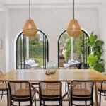 Boho Rattan Pendant Light with Rod Hanging, Black Boho Light Fixture with Hanging Lamp Shade, Farmhouse Coastal Wicker Pendant Light for Kitchen Dining Room Bedroom Hallway Foyer Bathroom