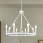 White Wagon Wheel Chandelier, 8-Light Farmhouse Chandeliers for Dining Room, Modern Rustic Round Wagon Wheel Light Fixture for Kitchen Entryway Foyer Hallway