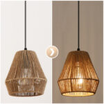 12“ Boho Rattan Pendant Light with Rod Hanging, Farmhouse Coastal Wicker Pendant Light - Image 2