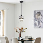 1-Light Matte Black Crystal Drum Modern Pendant Light