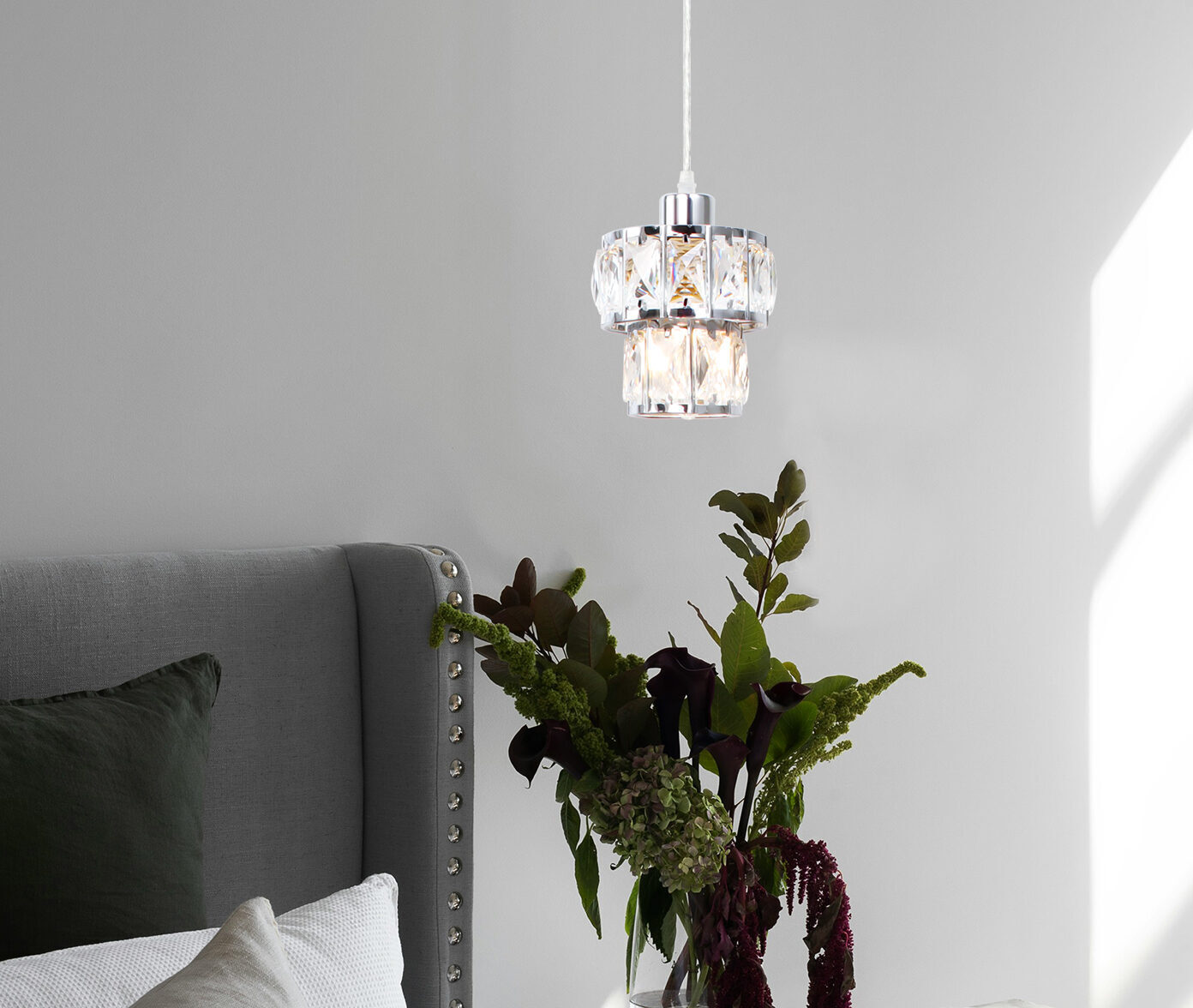 D6014S-1-C-UL (4) 1-Light Chrome Crystal Drum Modern Pendant Light - Image 1