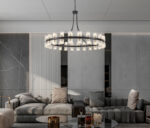 48-Light Black Wagon Wheel Large Crystal Chandelier Dia 48 Inch