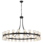 48-Light Large Crystal Chandelier Dia 48 Inch, Modern Round Chandelier with Glass Shade, Black Wagon Wheel Chandeliers for Dining Room Living Room High Ceiling Entryway Foyers