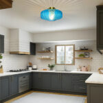 Virgie Glass Blue Semi Flush Mount Ceiling Light